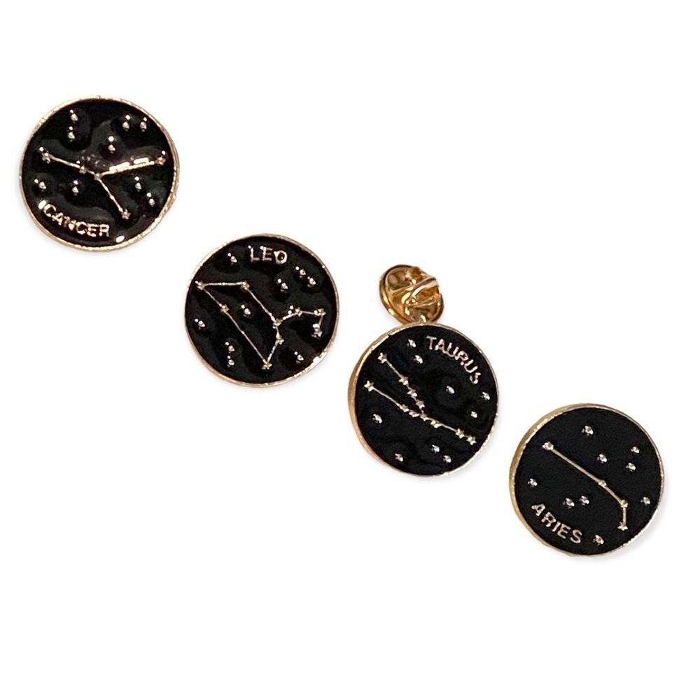Black Gold Horoscope Enamel Pins Set of 4 | Zodiac Aries Leo Cancer Taurus NWT